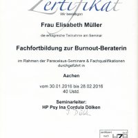 Zertifikat Fachfortbildung Burnout-Beraterin